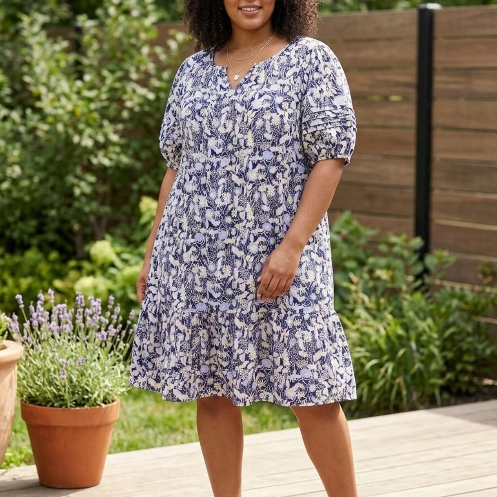 Ava & Viv Navy and White Floral Midi Dress